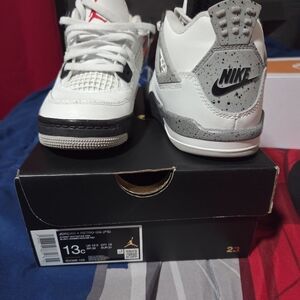 Nike Kids Air Jordan 4 Retro White Black Gray Sneakers